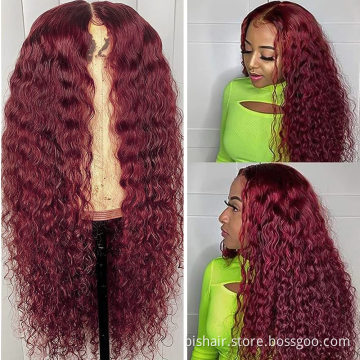 Factory Price 12A Grade Deep Wave 99j Frontal Lace Wig Human Hair T Part HD Lace Virgi Human Brazilian Hair Wigs 1b 99j Wig